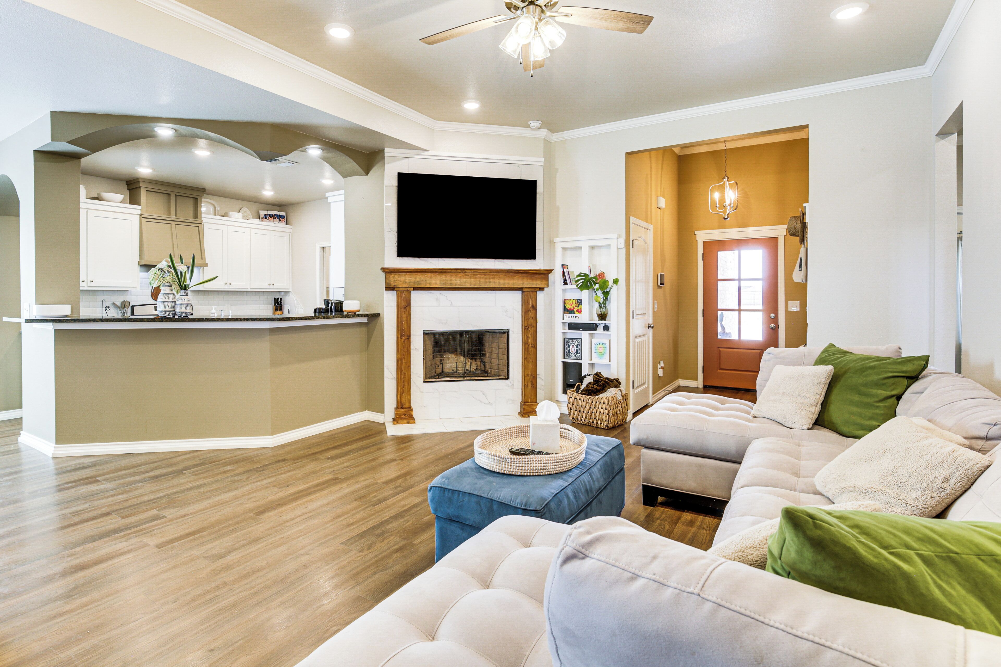 TV, fireplace, video games, books