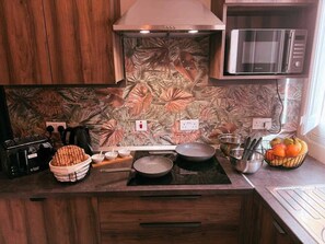 Kjøleskap, mikrobølgeovn, kokeplater og brødrister