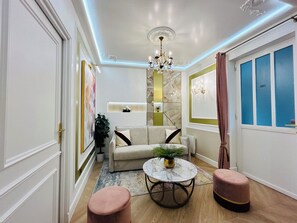 Apartment, Courtyard View | Living area | 43-inch Smart TV with cable channels, Netflix, streaming services