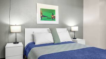 Iron/ironing board, travel crib, free WiFi, bed sheets