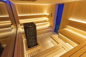Sauna, hot tub, steam room, deep-tissue massages, sports massages