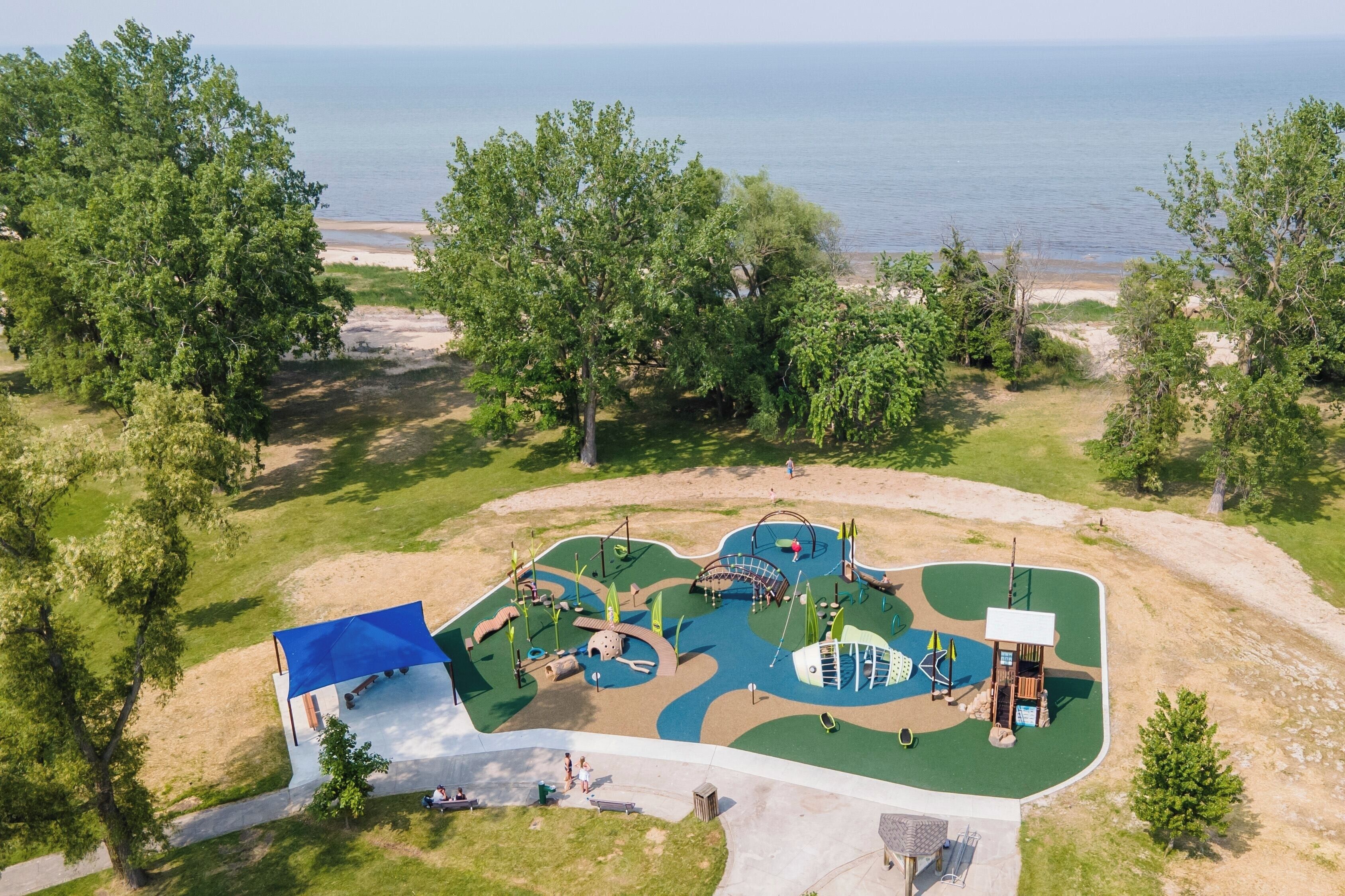 Play and picnic nearby with beach views and open lawns.
