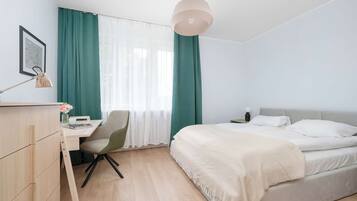 2 bedrooms, desk, iron/ironing board, travel cot