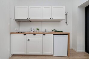 Fridge, oven, stovetop, electric kettle