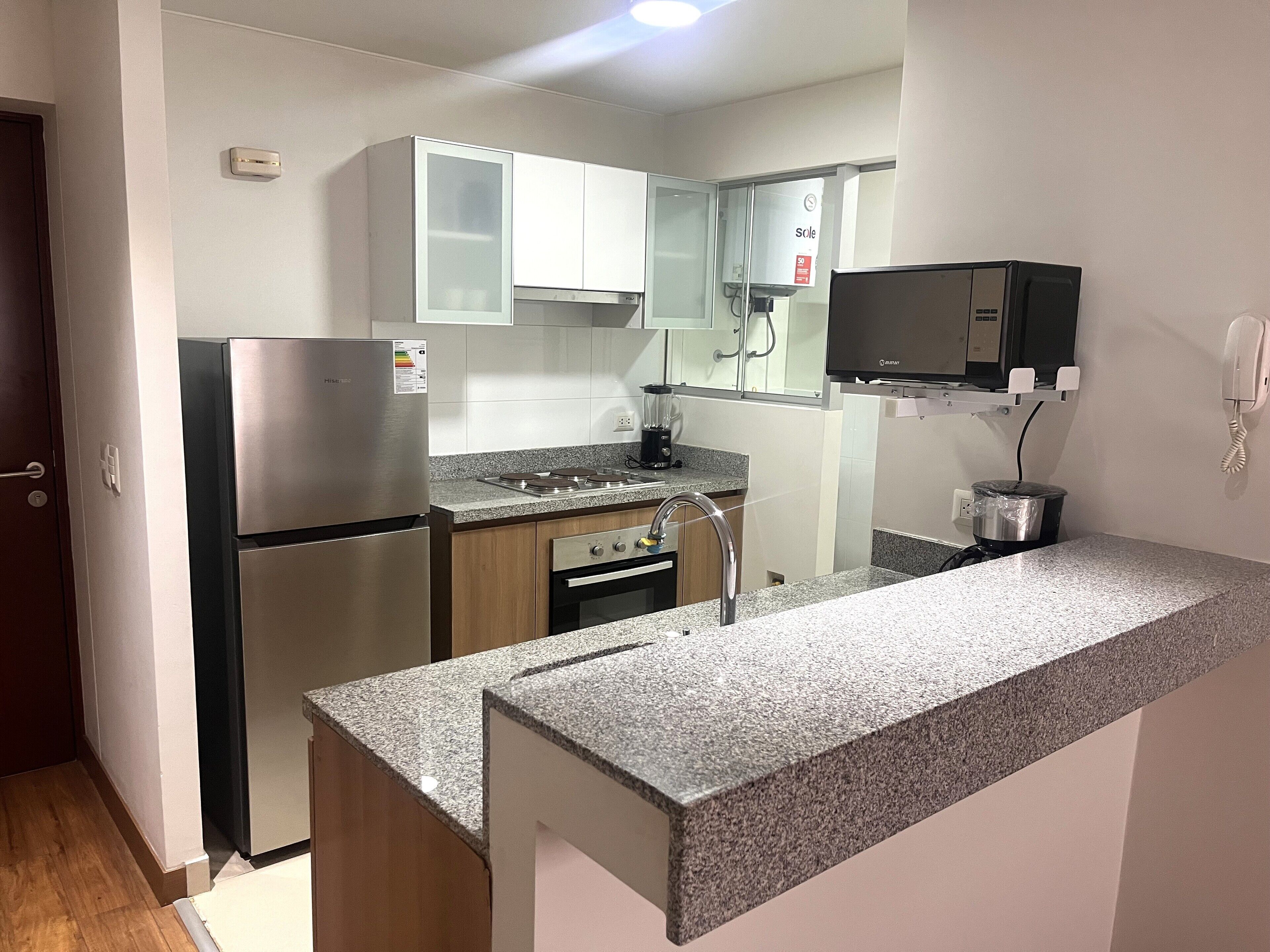 Microondas, horno y placa de cocina