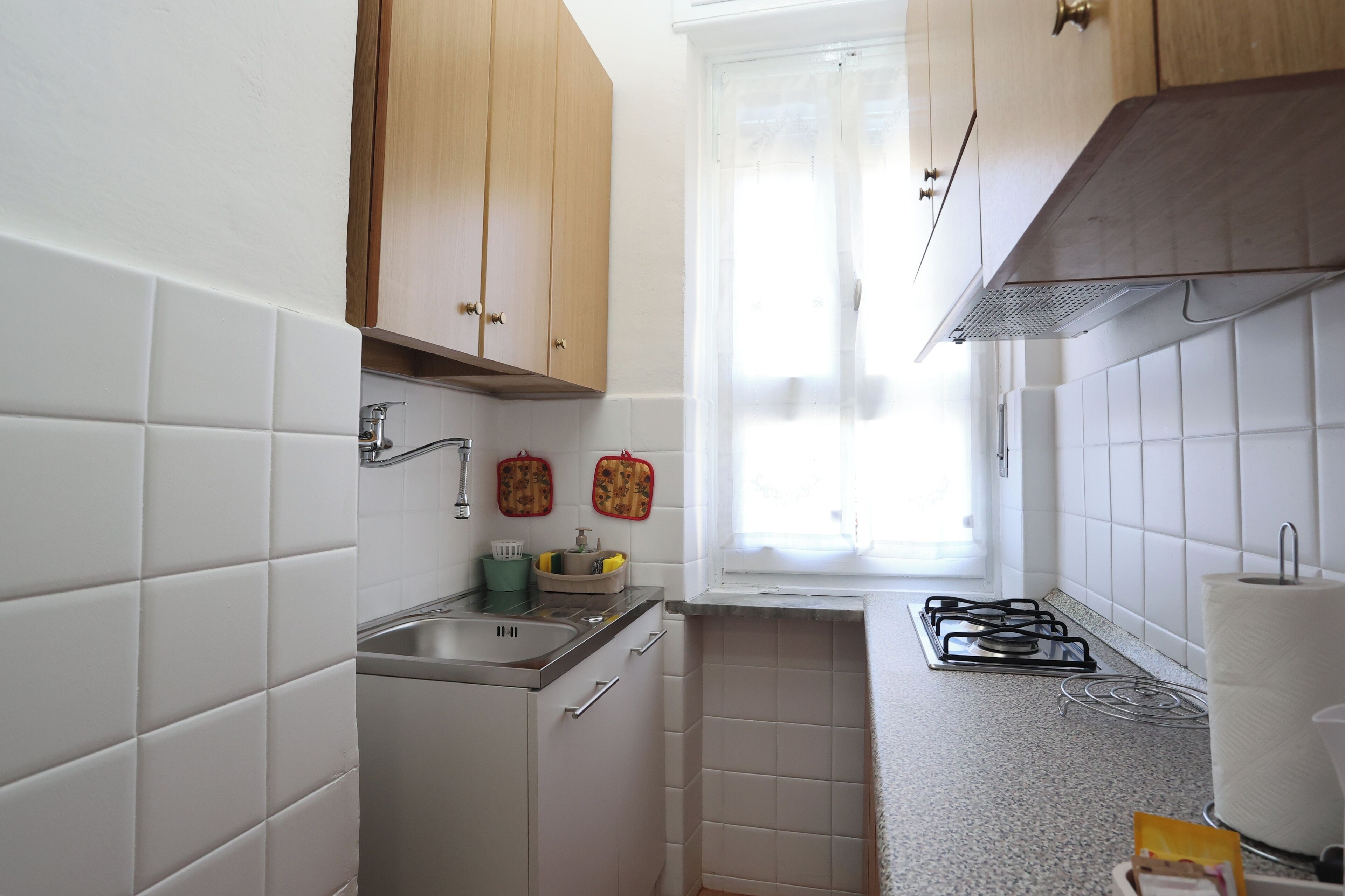 Fridge, microwave, stovetop, electric kettle