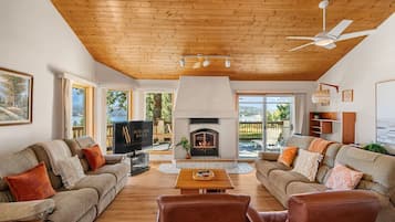 TV, fireplace, foosball