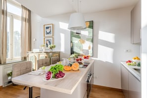 Fridge, microwave, oven, dishwasher