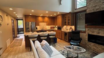 Smart TV, fireplace, foosball, table tennis