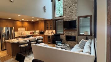 Smart TV, fireplace, foosball, table tennis