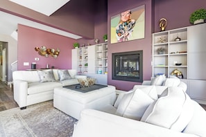 Smart TV, fireplace, foosball, stereo
