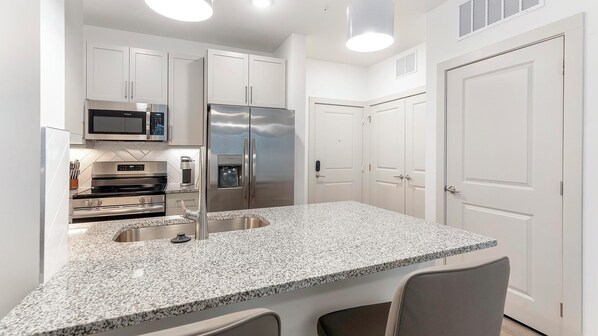 Fridge, dining tables