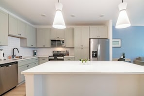 Fridge, dining tables