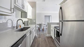 Fridge, dining tables