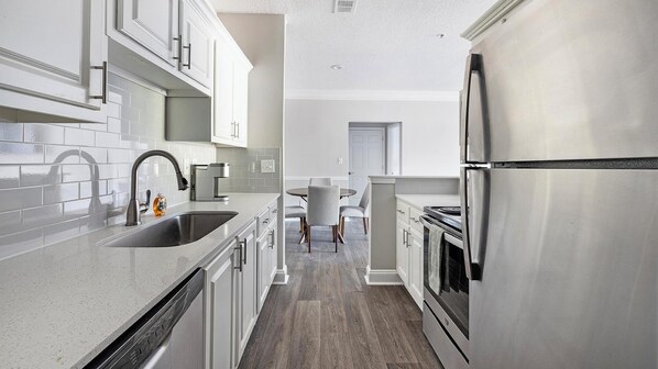 Fridge, dining tables