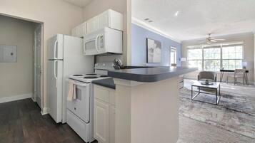 Fridge, dining tables