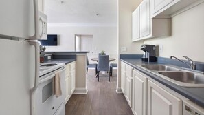 Fridge, dining tables
