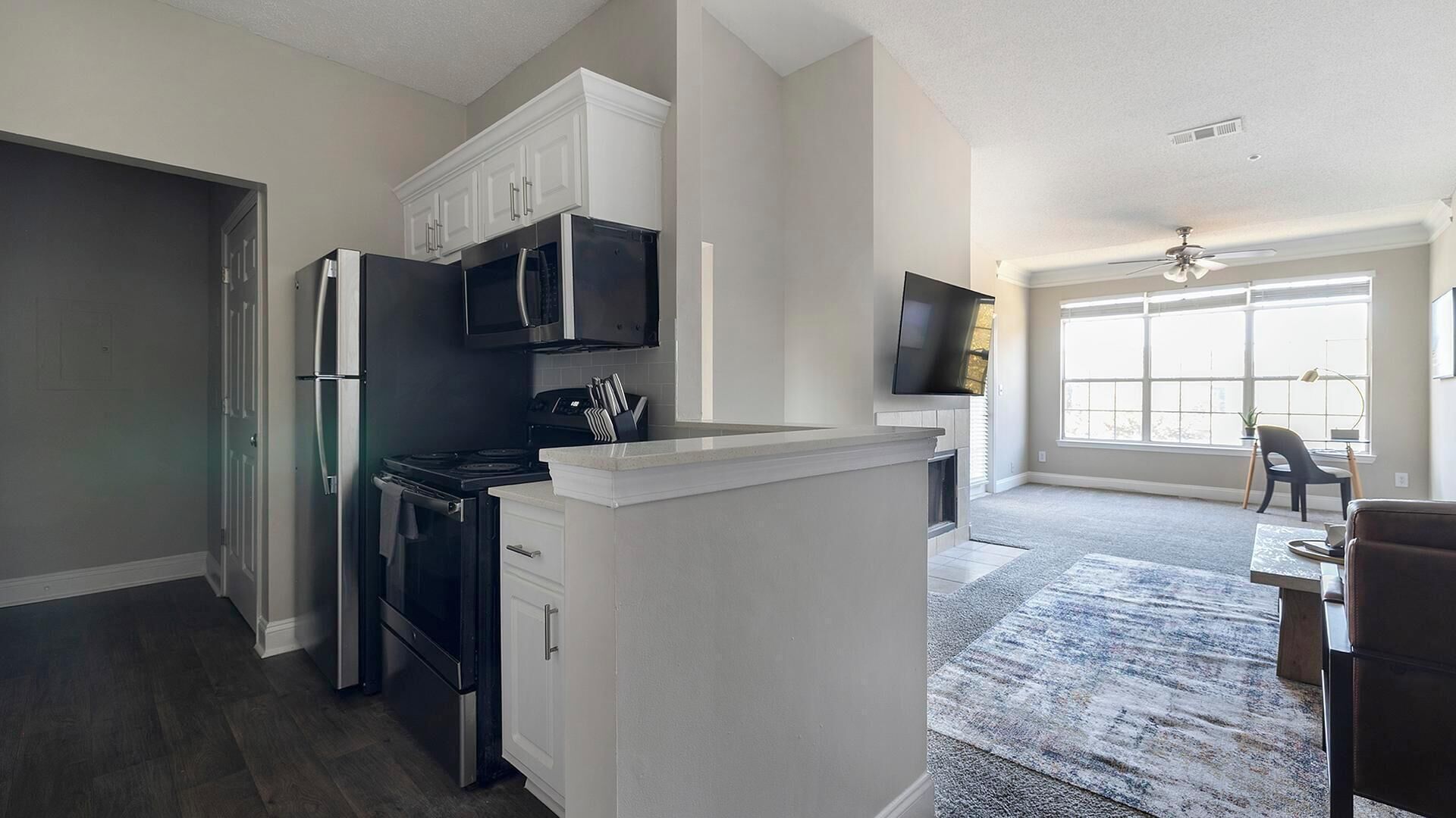 Fridge, dining tables