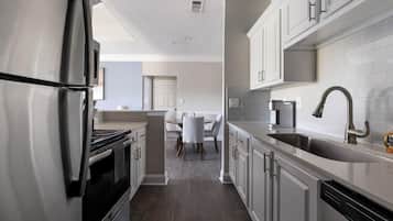 Fridge, dining table