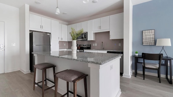 Fridge, dining tables