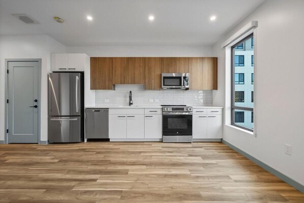 Fridge, dining tables