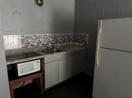 Fridge, microwave, stovetop