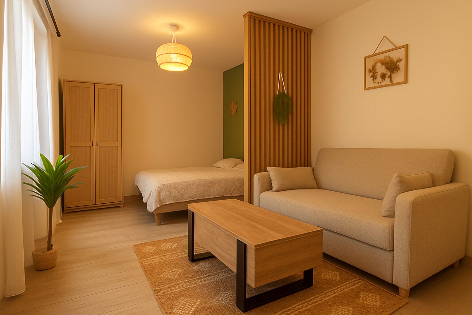 1 slaapkamer, een strijkplank/strijkijzer, wifi, beddengoed