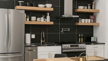 Refrigerador, microondas, horno y parrilla de estufa