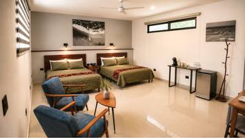 Luxury Double Room, 2 Queen Beds, Refrigerator, Tower | Desk, laptop workspace, soundproofing, free WiFi
