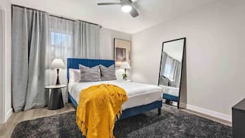 1 bedroom, desk, iron/ironing board, travel crib