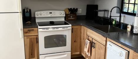 Frigorífico, microondas, horno y placa de cocina