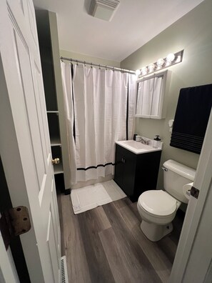 Hair dryer, towels, toilet paper