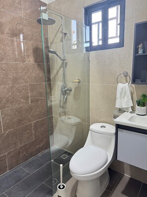 Classic Apartment, Courtyard View | Bathroom | Shower, towels, soap, toilet paper - Nashaly Suite (Samana)