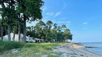 Plage, chaises longues, serviettes de plage