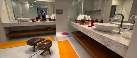 Hair dryer, soap, toilet paper