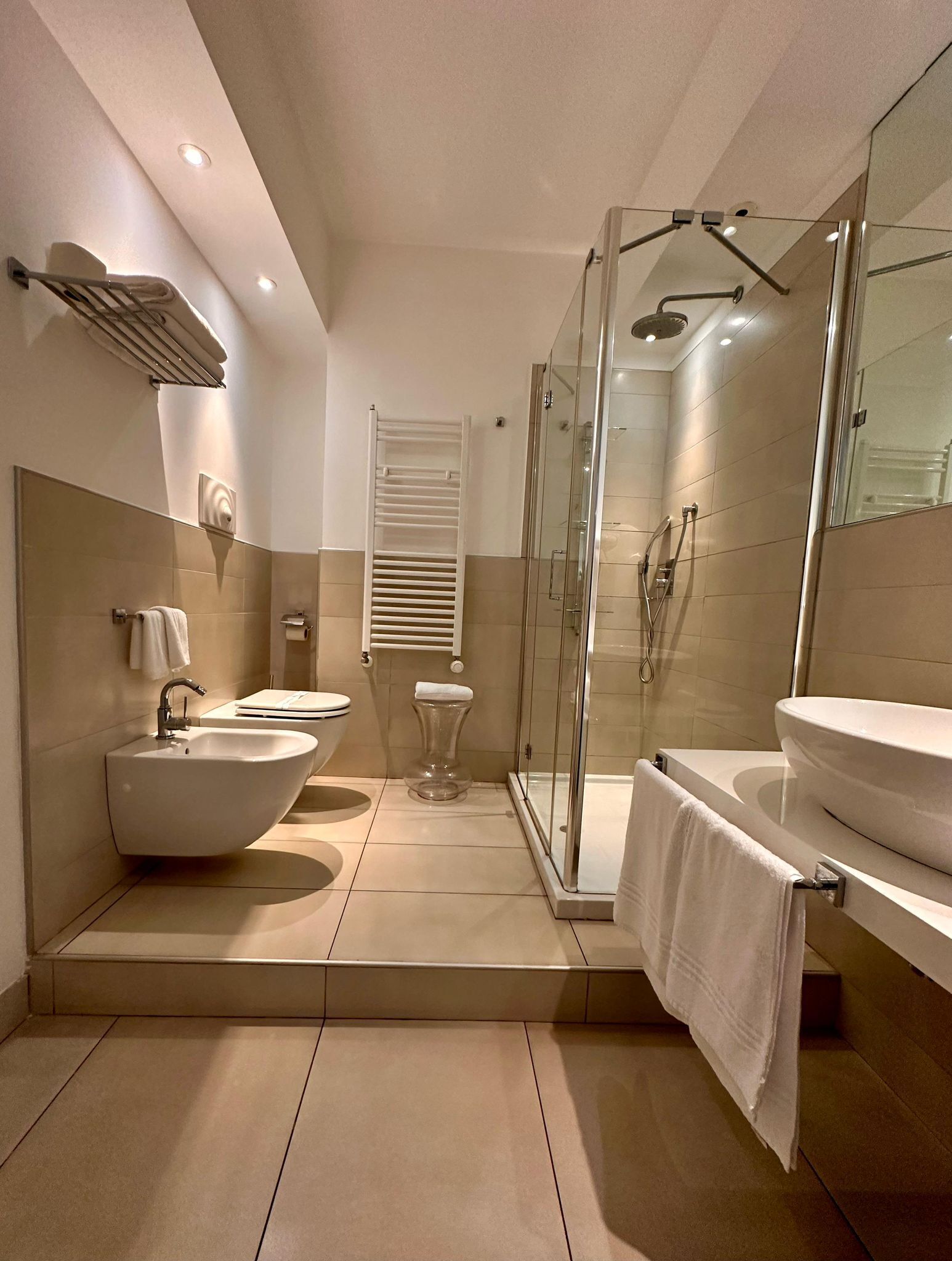 Regadera, secadora de cabello, bidet, toallas 