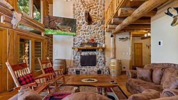 Una televisión, una chimenea