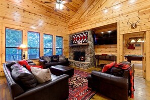 TV, fireplace, table football, ping pong