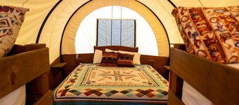 Rustic Conestoga Glamping Covered Wagon for Amazing Getaways to Oklahoma Farm