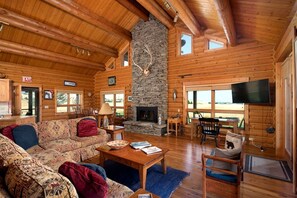 TV, fireplace, DVD player, video library