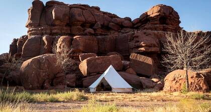 Rustic Family Glamping Tent for Outdoor Adventure Lovers by the Colorado River in Moab, Utah