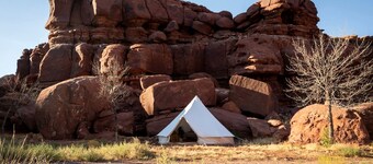 Rustic Family Glamping Tent for Outdoor Adventure Lovers by the Colorado River in Moab, Utah