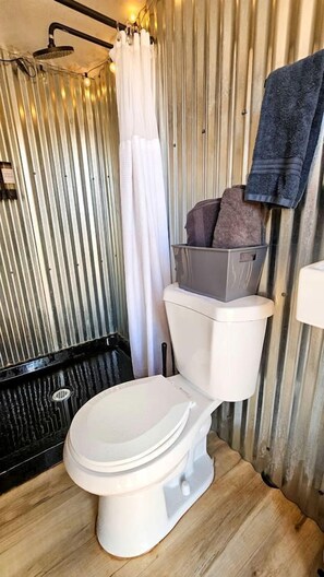 Towels, soap, shampoo, toilet paper