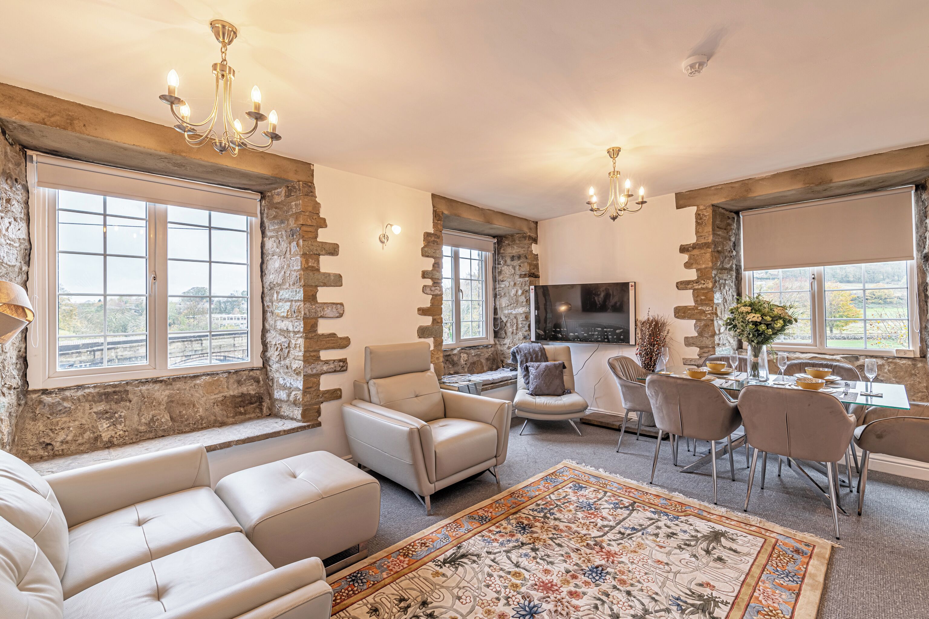 Family Apartment, 3 Bedrooms, Non Smoking, River View | Living area | Flat-screen TV