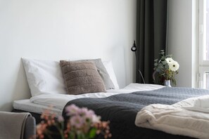 1 bedroom, desk, iron/ironing board, travel crib