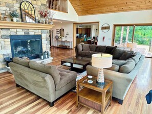 TV, fireplace, foosball, offices