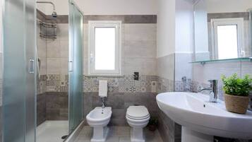 Shower, hair dryer, bidet, soap