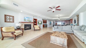TV, fireplace