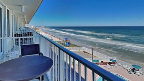 A balcony with a view of the ocean and beach. - Harbour Beach Resort 503 | Oceanfront + Amenities (Daytona Beach)