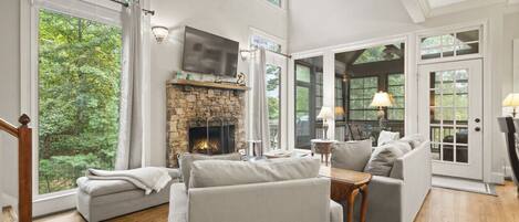 Smart TV, fireplace, table football, ping pong